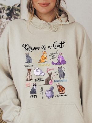 Karma Is A Cat Sweatshirt The Era Cat Sweatshirt Cat Shirt Eras Tour Music Concert Sweater Hoodie Trendy Sweatshirt Womens Cat Sweatshirt Unique revetee 6