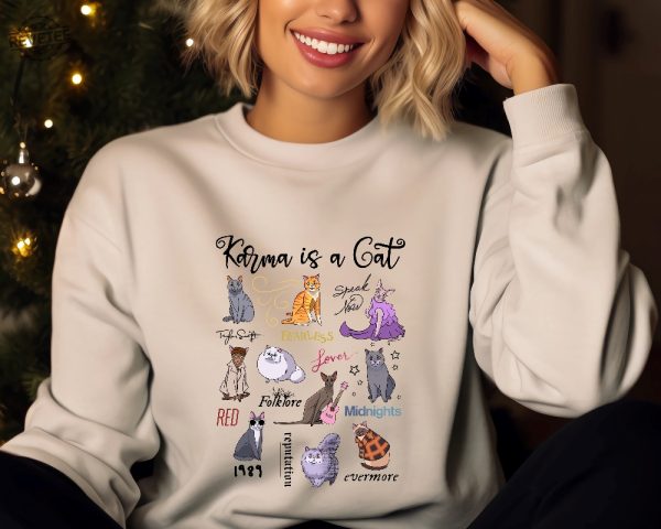 Karma Is A Cat Sweatshirt The Era Cat Sweatshirt Cat Shirt Eras Tour Music Concert Sweater Hoodie Trendy Sweatshirt Womens Cat Sweatshirt Unique revetee 7