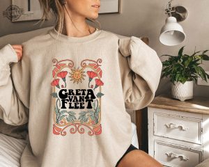 Greta Van Fleet Band Sweatshirt Greta Van Fleet Shirt Vintage Dream In Gold Tour 2023 Floral Retro Greta Van Fleet Music Shirt Funny Sweat Unique revetee 3