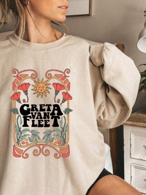 Greta Van Fleet Band Sweatshirt Greta Van Fleet Shirt Vintage Dream In Gold Tour 2023 Floral Retro Greta Van Fleet Music Shirt Funny Sweat Unique revetee 3