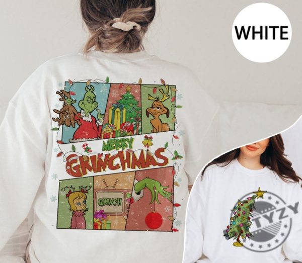 Retro Merry Grinchmas Shirt Grinch Christmas Tshirt Whoville Tree Hoodie Whoville University Christmas Sweatshirt Merry Christmas Gift giftyzy 1