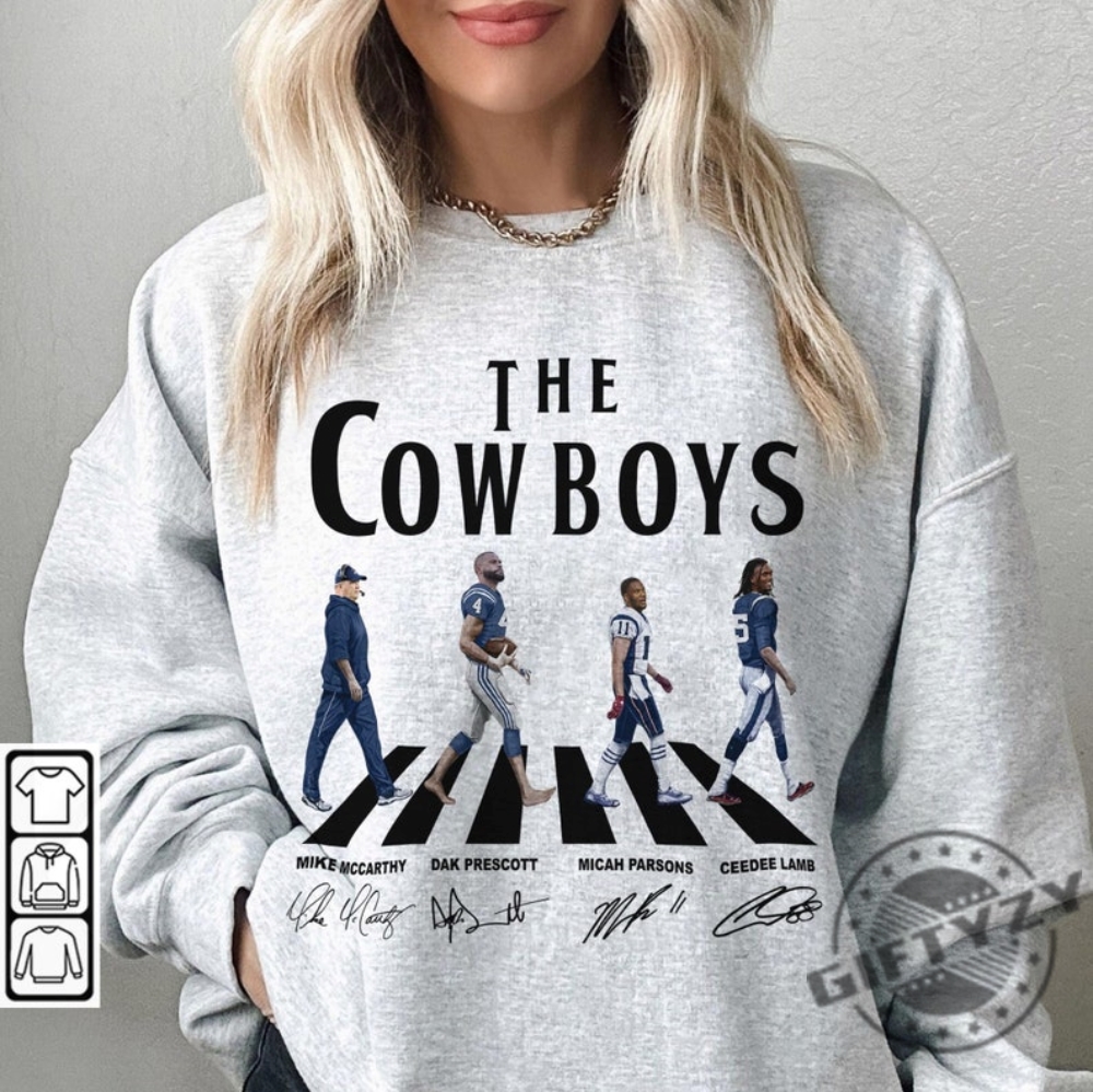 Cowboys Walking Abbey Road Signatures Football Shirt Mike Mccarthy Hoodie Dak Prescott Sweatshirt Micah Parsons Tshirt Ceedee Lamb Dallas Vintage Shirt giftyzy 1