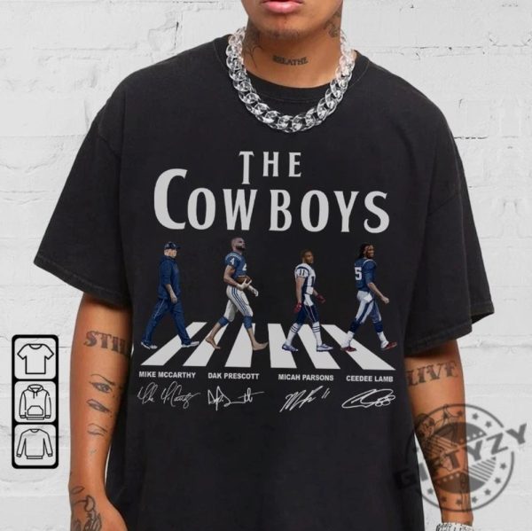 Cowboys Walking Abbey Road Signatures Football Shirt Mike Mccarthy Hoodie Dak Prescott Sweatshirt Micah Parsons Tshirt Ceedee Lamb Dallas Vintage Shirt giftyzy 2