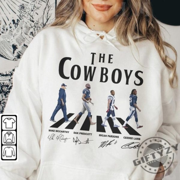 Cowboys Walking Abbey Road Signatures Football Shirt Mike Mccarthy Hoodie Dak Prescott Sweatshirt Micah Parsons Tshirt Ceedee Lamb Dallas Vintage Shirt giftyzy 7