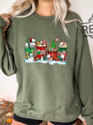 Snoopy Coffee Cup Christmas Sweatshirt Peanuts Christmas Hoodie Snoopy Dog Shirt Snoopy Christmas Sweater Christmas Dog T Shirt Unique revetee 2 1