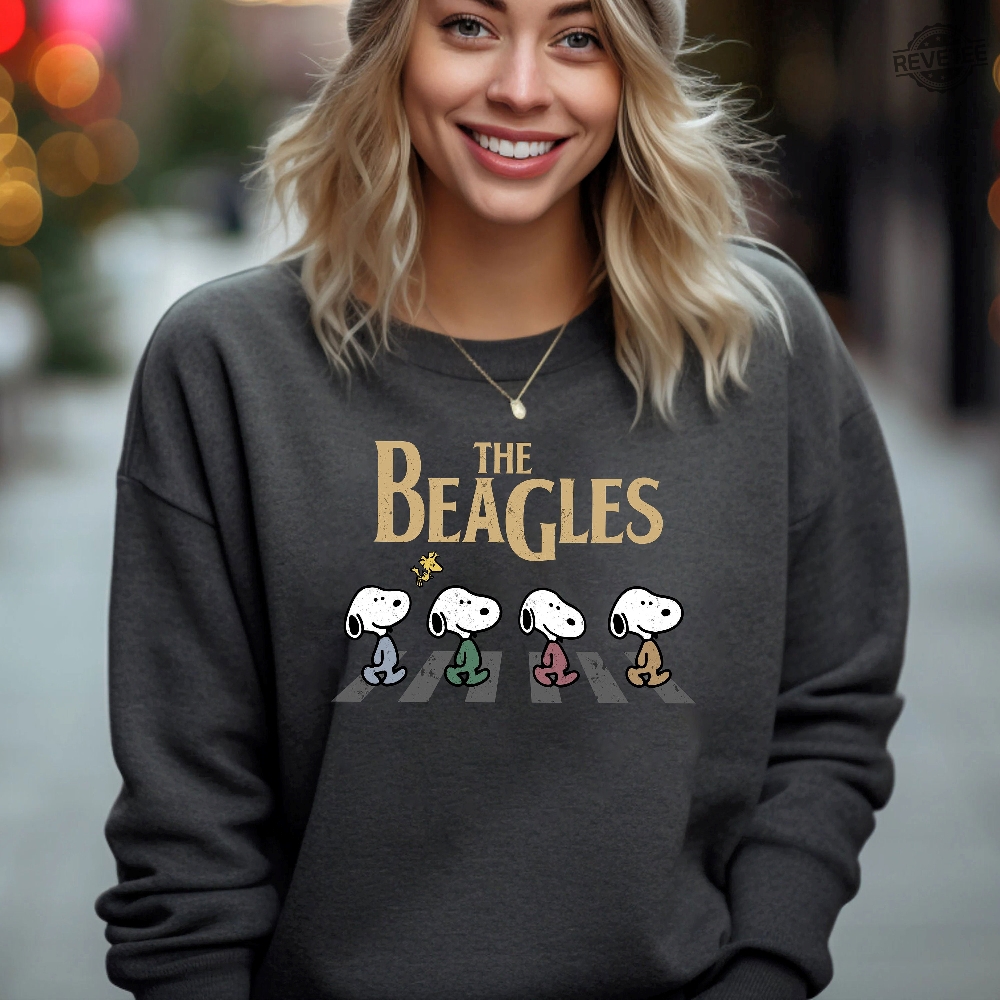 Vintage Snoopy Shirt Abbey Road Inspired Shirt The Beagles Sweatshirt Fall Dogs Shirt Funny Beatles Inspired Apparel Cartoon Sweater Unique