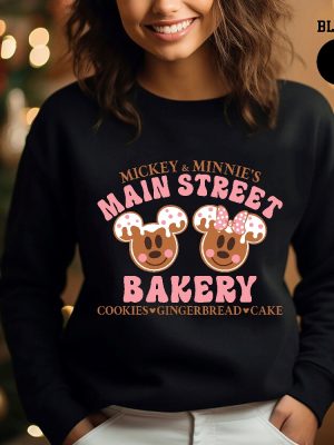 Mickey And Minnie Main Street Bakery Sweatshirt Christmas Gingerbread Sweatshirt Disney Christmas Cookies Shirt Disney Winter Sweatshirt Unique revetee 2