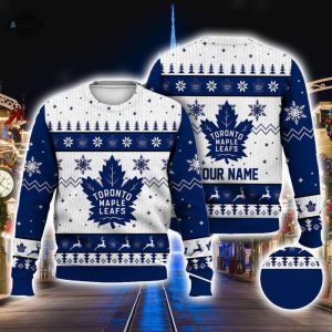 toronto maple leafs christmas sweater all over printed custom name toronto maple leafs ice hockey ugly artificial wool sweatshirt personalized holiday gift laughinks 1