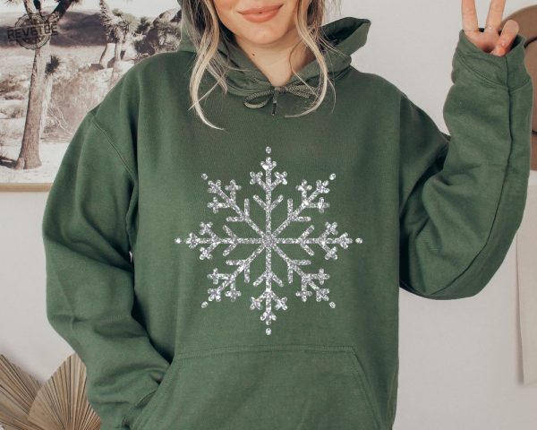 Snowflake Sweatshirt Christmas Sweatshirt Women Holiday Shirt Silver Snowflake Graphic Sweater Snow Sweatshirt Christmas Gift Sweater Unique revetee 1