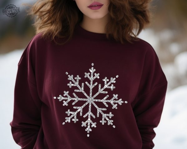 Snowflake Sweatshirt Christmas Sweatshirt Women Holiday Shirt Silver Snowflake Graphic Sweater Snow Sweatshirt Christmas Gift Sweater Unique revetee 2