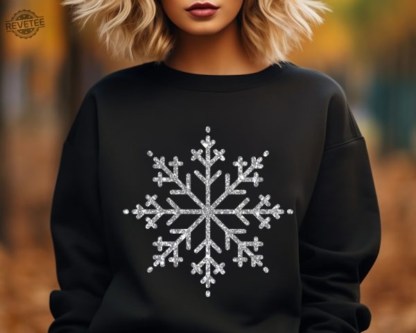 Snowflake Sweatshirt Christmas Sweatshirt Women Holiday Shirt Silver Snowflake Graphic Sweater Snow Sweatshirt Christmas Gift Sweater Unique revetee 3