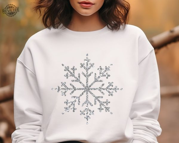 Snowflake Sweatshirt Christmas Sweatshirt Women Holiday Shirt Silver Snowflake Graphic Sweater Snow Sweatshirt Christmas Gift Sweater Unique revetee 5