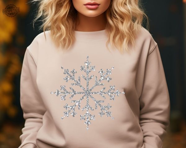 Snowflake Sweatshirt Christmas Sweatshirt Women Holiday Shirt Silver Snowflake Graphic Sweater Snow Sweatshirt Christmas Gift Sweater Unique revetee 6