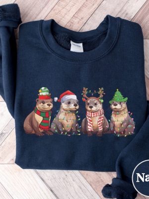 Otters Christmas Lights Sweatshirt Otters Merry Christmas Shirt Otter Lover Xmas T Shirt Sea Animal Christmas Crewneck Christmas Gifts Unique revetee 3