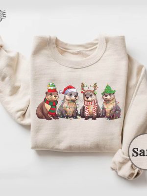 Otters Christmas Lights Sweatshirt Otters Merry Christmas Shirt Otter Lover Xmas T Shirt Sea Animal Christmas Crewneck Christmas Gifts Unique revetee 4