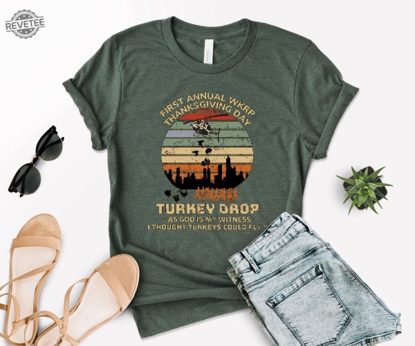 Funny Thanksgiving T Shirt Wkrp Turkey Drop T Shirt Thanksgiving Party Tees First Annual Wkrp Shirt Thanksgiving Day Gift Family Outfit Unique revetee 3