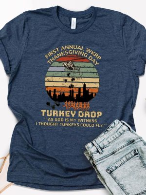 Funny Thanksgiving T Shirt Wkrp Turkey Drop T Shirt Thanksgiving Party Tees First Annual Wkrp Shirt Thanksgiving Day Gift Family Outfit Unique revetee 4