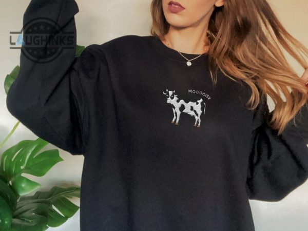 moody cow sweatshirt tshirt hoodie embroidered cattle funny shirts moooody cow crewneck sweater gift for cow lovers cottage farm animal embroidery laughinks 2