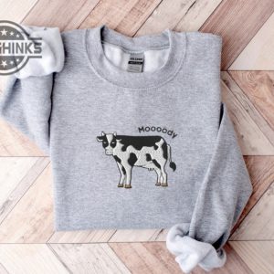 moody cow sweatshirt tshirt hoodie embroidered cattle funny shirts moooody cow crewneck sweater gift for cow lovers cottage farm animal embroidery laughinks 3