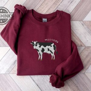 moody cow sweatshirt tshirt hoodie embroidered cattle funny shirts moooody cow crewneck sweater gift for cow lovers cottage farm animal embroidery laughinks 4