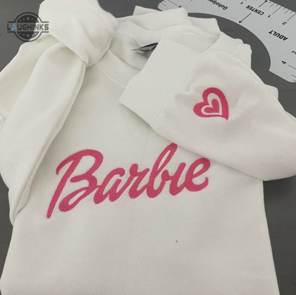 barbie pink sweatshirt tshirt hoodiem embroidered barbie movie 2023 shirts with a heart embroidery on sleeve barbie doll christmas jumper sweater laughinks 1