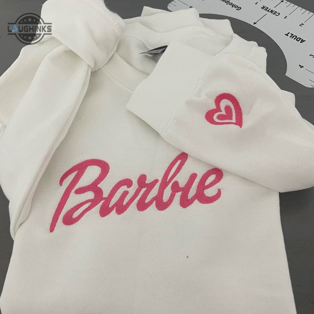 Barbie Pink Sweatshirt Tshirt Hoodiem Embroidered Barbie Movie 2023 Shirts With A Heart Embroidery On Sleeve Barbie Doll Christmas Jumper Sweater