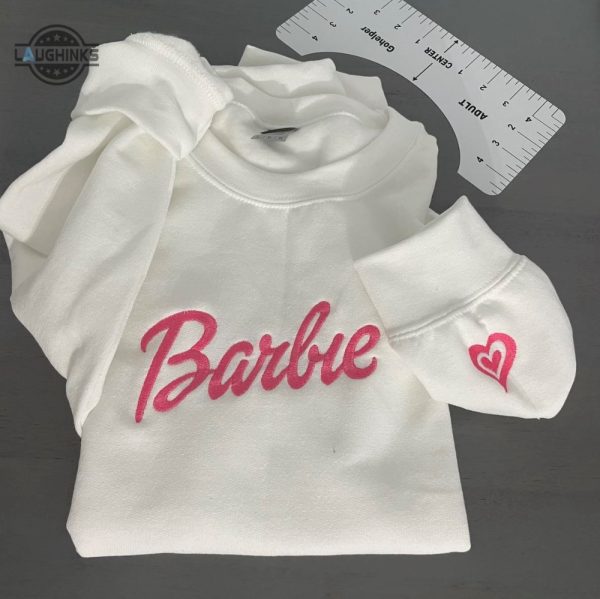 barbie pink sweatshirt tshirt hoodiem embroidered barbie movie 2023 shirts with a heart embroidery on sleeve barbie doll christmas jumper sweater laughinks 2