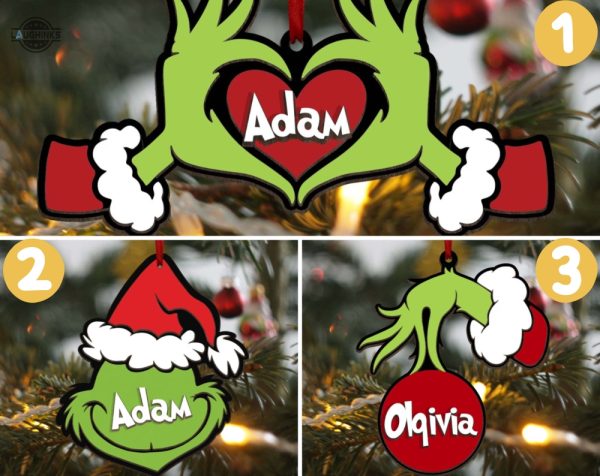 the grinch christmas tree decorations personalized grinch hand ornaments custom name grinch face grinch heart wooden ornament grinchmas xmas gift laughinks 1