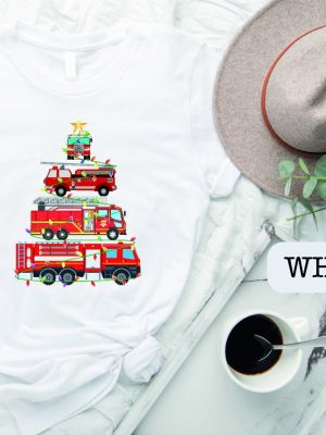 Firefighter Truck Christmas Tree Sweatshirt Fireman Xmas Shirt Firetruck Christmas Shirt Firefighter Wife Fire Truck Christmas Tree Tee Unique revetee 2