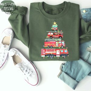 Firefighter Truck Christmas Tree Sweatshirt Fireman Xmas Shirt Firetruck Christmas Shirt Firefighter Wife Fire Truck Christmas Tree Tee Unique revetee 3