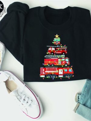 Firefighter Truck Christmas Tree Sweatshirt Fireman Xmas Shirt Firetruck Christmas Shirt Firefighter Wife Fire Truck Christmas Tree Tee Unique revetee 4