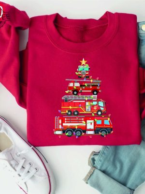 Firefighter Truck Christmas Tree Sweatshirt Fireman Xmas Shirt Firetruck Christmas Shirt Firefighter Wife Fire Truck Christmas Tree Tee Unique revetee 5