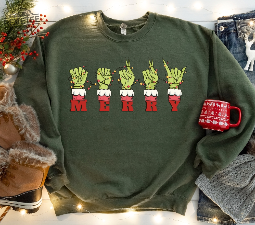 Asl Merry Christmas Shirt Sign Language Christmas Sweatshirt Hand Language Holiday Shirt Gift For Deaf Pride Slp Merry Christmas Tee Unique