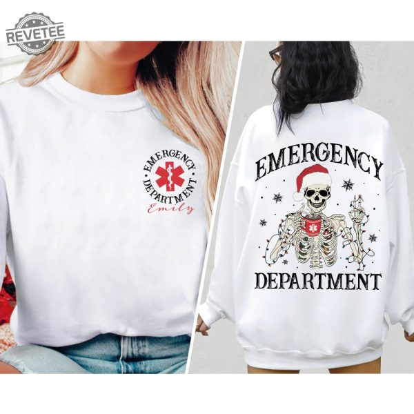 Custom Emergency Department Christmas Skeleton Christmas Shirt Nurse Skeleton Shirt Er Christmas Gift For Nurse Er Crew Christmas Shirt Unique revetee 1 1