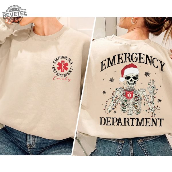 Custom Emergency Department Christmas Skeleton Christmas Shirt Nurse Skeleton Shirt Er Christmas Gift For Nurse Er Crew Christmas Shirt Unique revetee 2 1