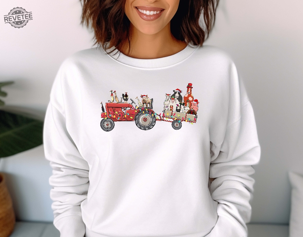 Farm Animals Truck Christmas Sweatshirt Farm Animal Shirt Truck Xmas Lights Farmer Christmas Shirt Farm Animals Lover Unique