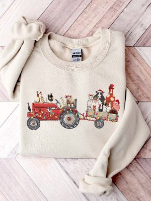 Farm Animals Truck Christmas Sweatshirt Farm Animal Shirt Truck Xmas Lights Farmer Christmas Shirt Farm Animals Lover Unique revetee 6