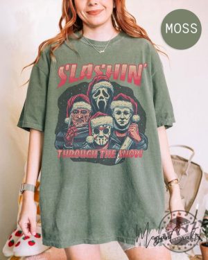 Horror Guys Christmas Shirt Slashin Through The Snow Hoodie Goth Christmas Sweatshirt Ghost Face Freddy Jason Michael Myers Tshirt Holiday Shirt giftyzy 3