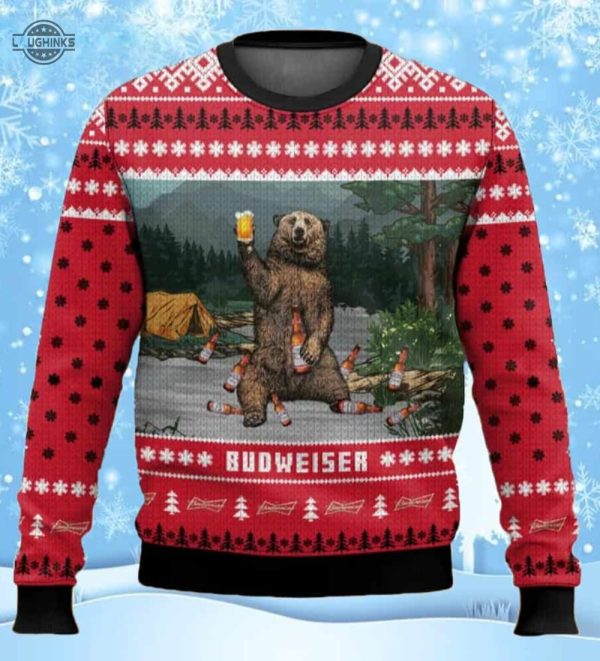 budweiser christmas sweater all over printed budweiser bear ugly xmas artificial wool sweatshirt christmas cheers with budweiser beer christmas jumper gift laughinks 1