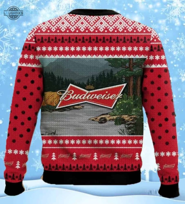 Budweiser Christmas Sweater All Over Printed Budweiser Bear Ugly Xmas Artificial Wool Sweatshirt 