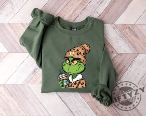 Grinch Boujee Christmas Shirt Grinch Leopard Unisex Hoodie Grinchmas Starbucks Tshirt Merry Grinchmas Sweatshirt Christmas Shirt giftyzy 3