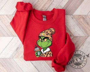 Grinch Boujee Christmas Shirt Grinch Leopard Unisex Hoodie Grinchmas Starbucks Tshirt Merry Grinchmas Sweatshirt Christmas Shirt giftyzy 5