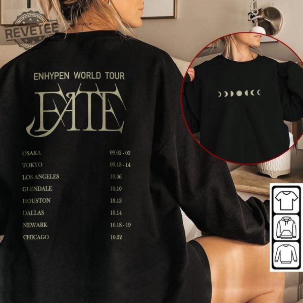 Enhypen Kpop Shirt World Tour Fate 2023 Tee Double Side Engine Hoodie Vintage Retro Merch Unisex Bootleg Sweatshirt Kpop Unique revetee 1