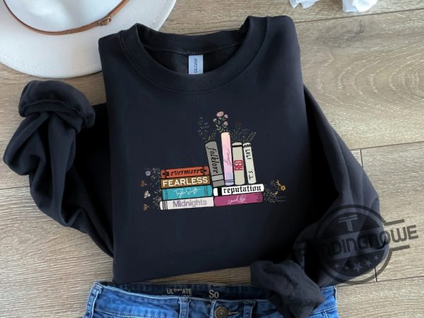Swiftie Sweatshirt With Books Theme Album Design And Flowers Unique Book Theme Swiftie Merch Winter Fashion For Music Lovers trendingnowe.com 2