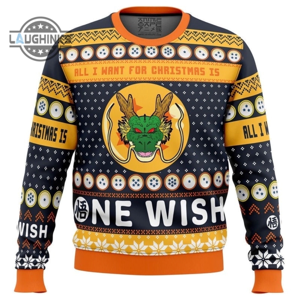 Dragon Ball Z Ugly Christmas Sweater Full Printed A Very Shenron Ugly Christmas Artificial Wool Sweatshirt All I Want For Xmas Is One Wish Gift