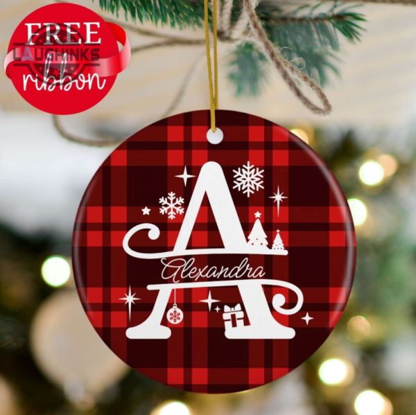 personalised christmas ornaments custom initial name ornament on plaid background ceramic ornaments with name xmas tree decoration gift laughinks 2 1