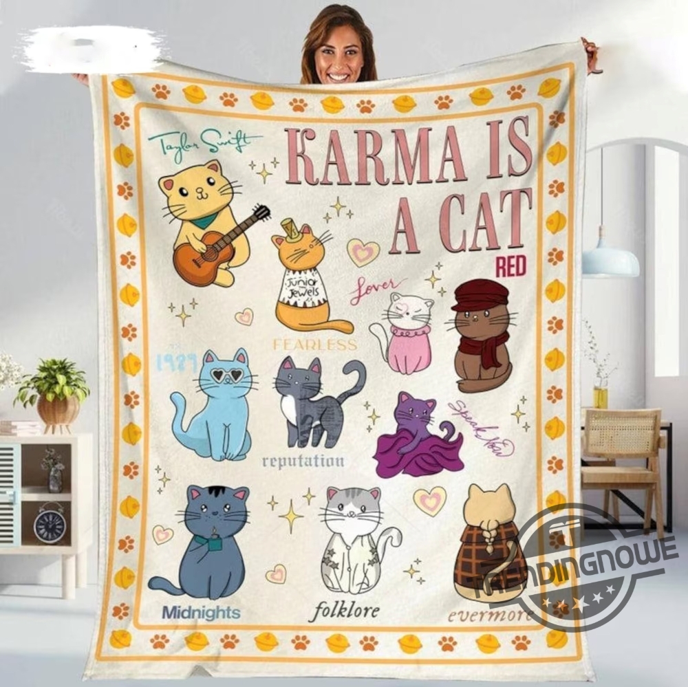 Karma Is A Cat Blanket Taylor Sherpa Blanket Gift For Swift Fan The Eras Tour Merch 1989 Album Cover Concert Blankets trendingnowe.com 2