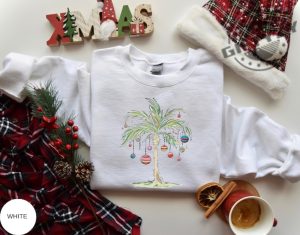 Christmas Palm Tree Shirt Tropical Xmas Gift Florida Christmas Sweatshirt Beach Aloha Christmas Tshirt Santa July Hoodie Xmas Tree Shirt giftyzy 4