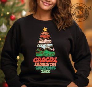 Crocin Around The Christmas Tree Sweatshirt And Hoodie Funny Christmas Tshirt Crocs Christmas Tree Youth Shirt giftyzy 2