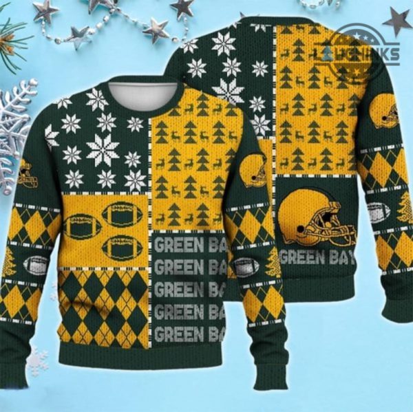 green bay packers sweatshirt all over printed green bay football ugly xmas artificial wool sweater retro nfl american pattern christmas shirts gift for fans laughinks 1
